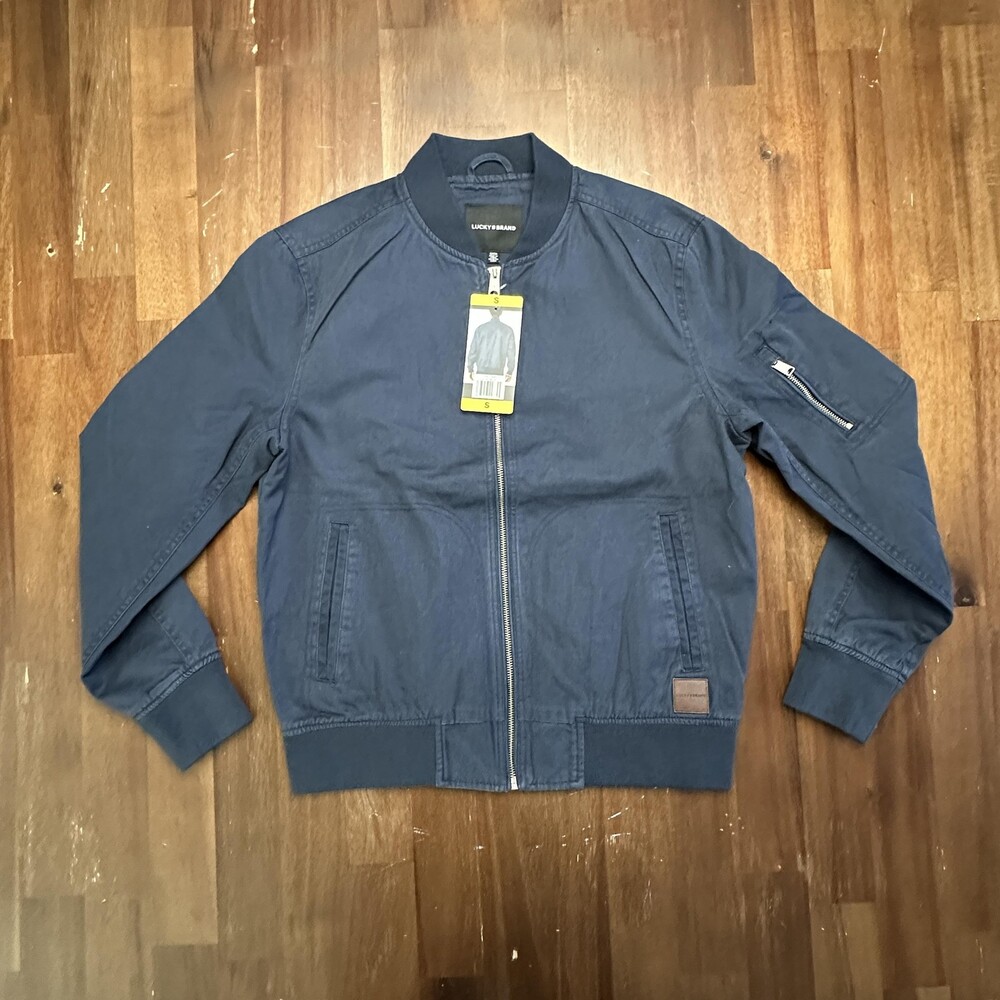 Lucky Brand Jacket Mens Small Blue Bomber Zip Cotton Lined Casual Lightweight